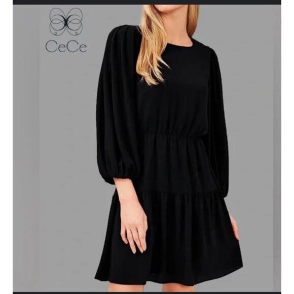 Cece Black Dress Puff Sleeves Short Size S - Picture 2 of 7